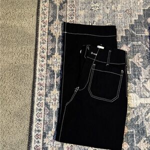 Maeve Black Wide-Leg Pants with Contrast Stitching